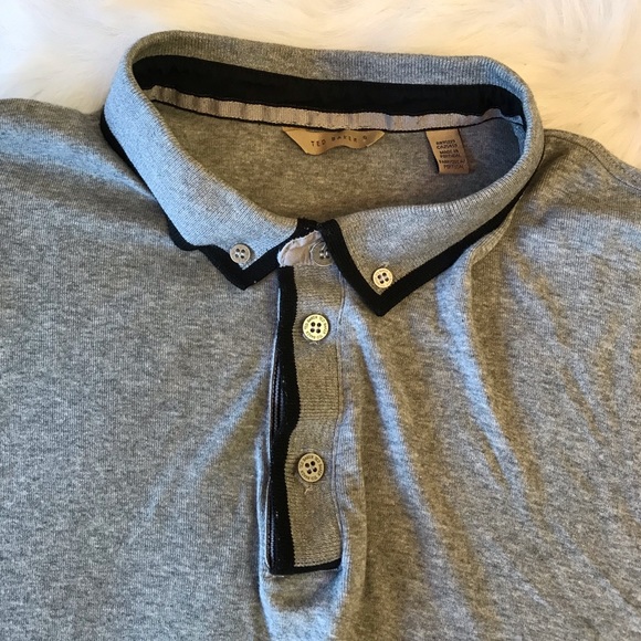 Ted Baker polo shirt grey cotton stretchy tee button up collar top - Picture 4 of 15